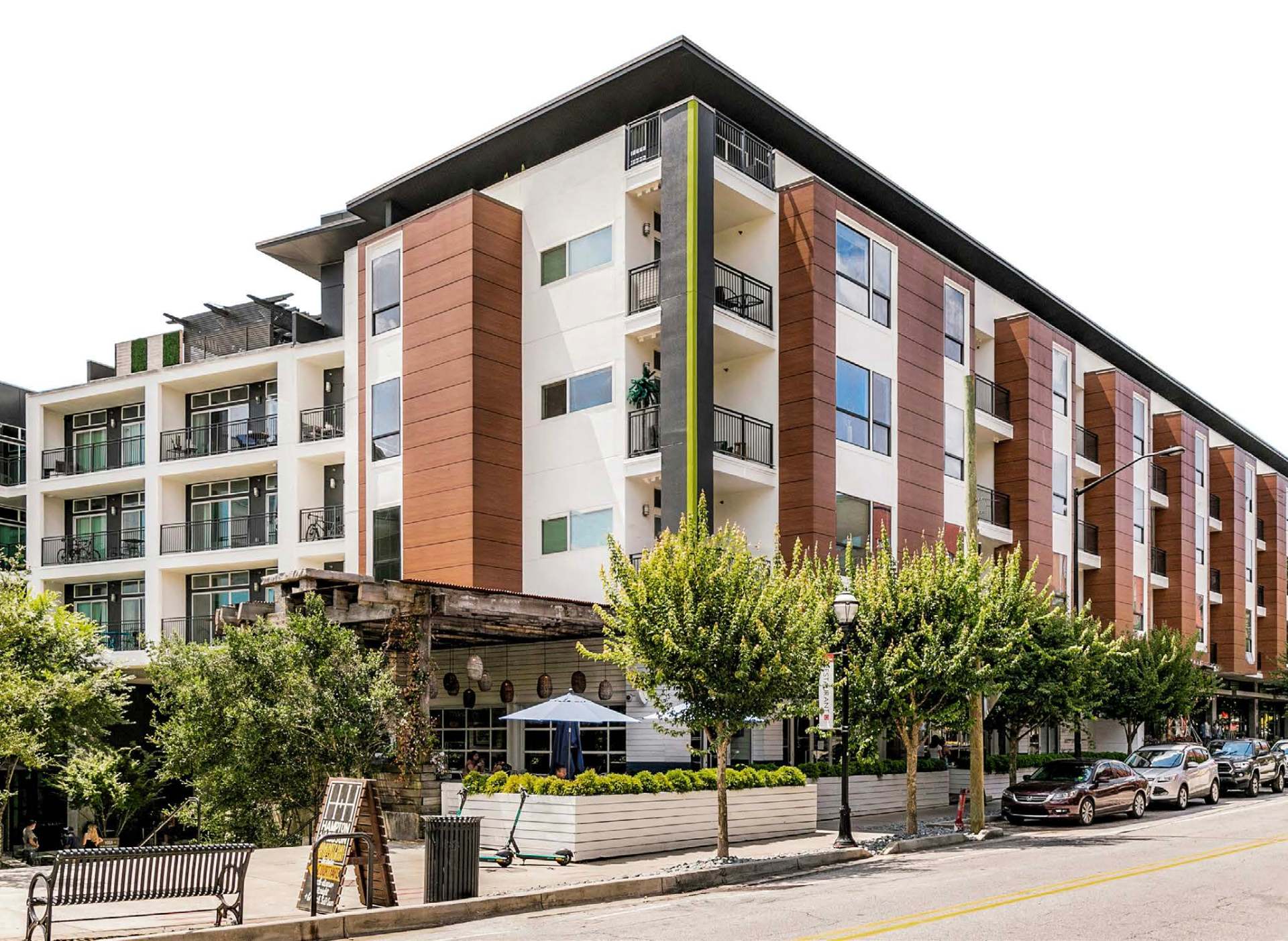 Inman Quarter mixed-use building exterior at the corner
